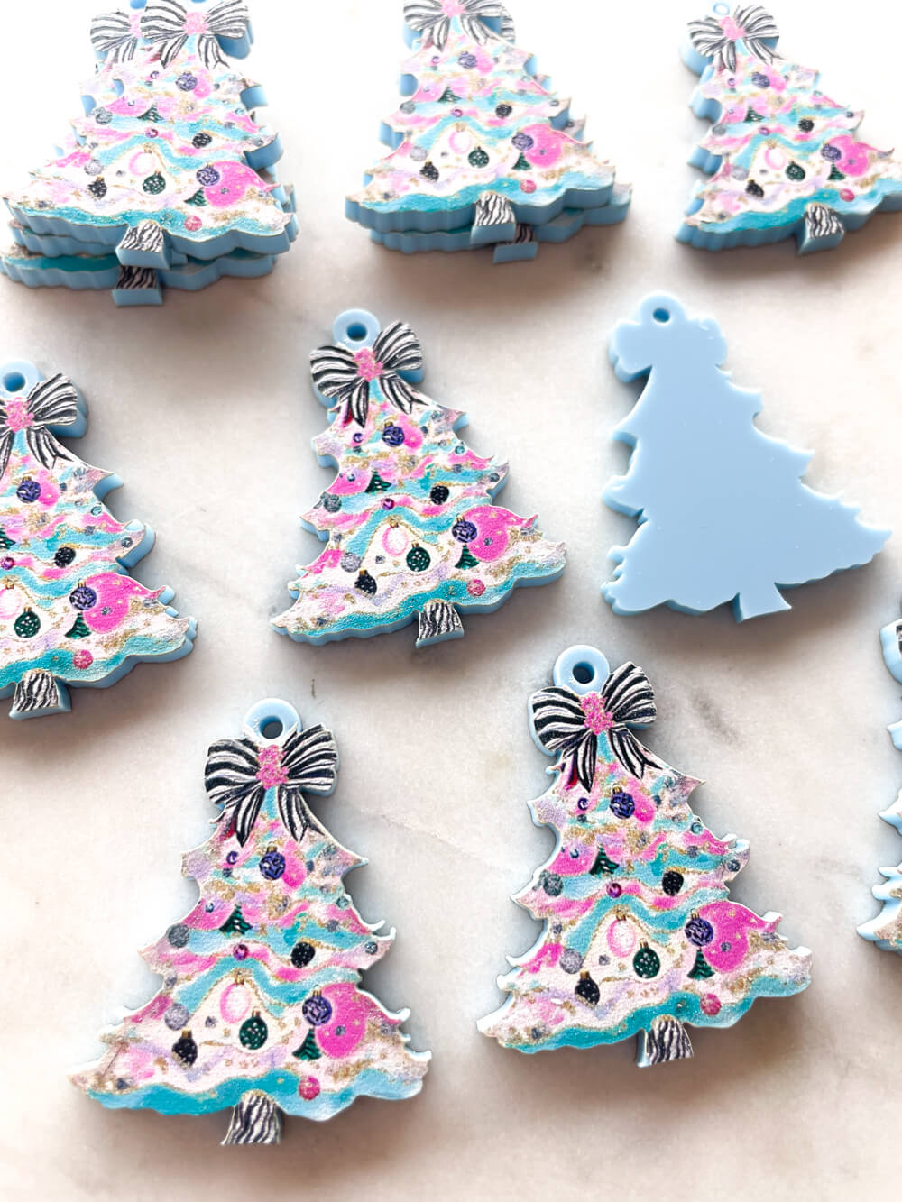 Large - Brushtroke Christmas Tree 7 on Pastel Blue Acrylic