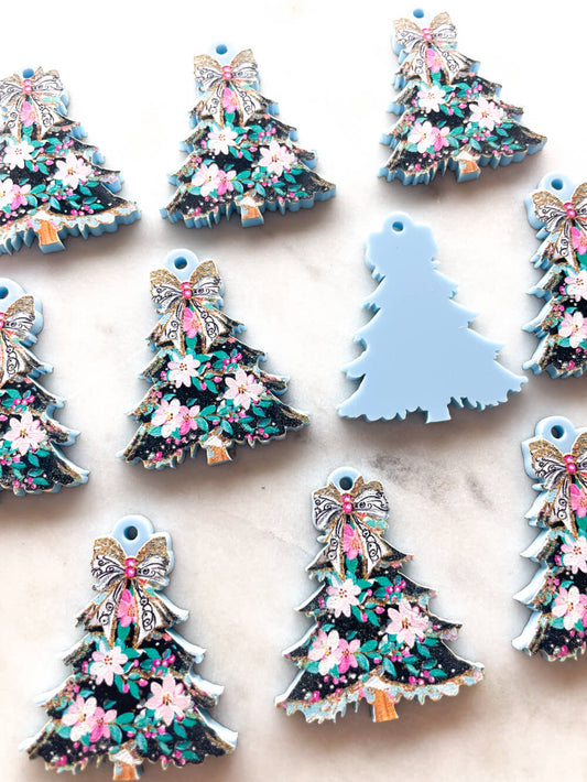 Large - Brushtroke Christmas Tree 8 on Pastel Blue Acrylic