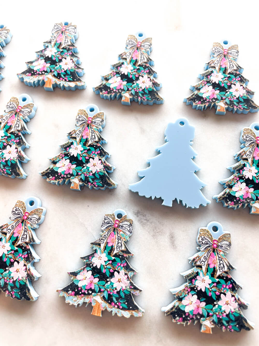 Large - Brushtroke Christmas Tree 8 on Pastel Blue Acrylic