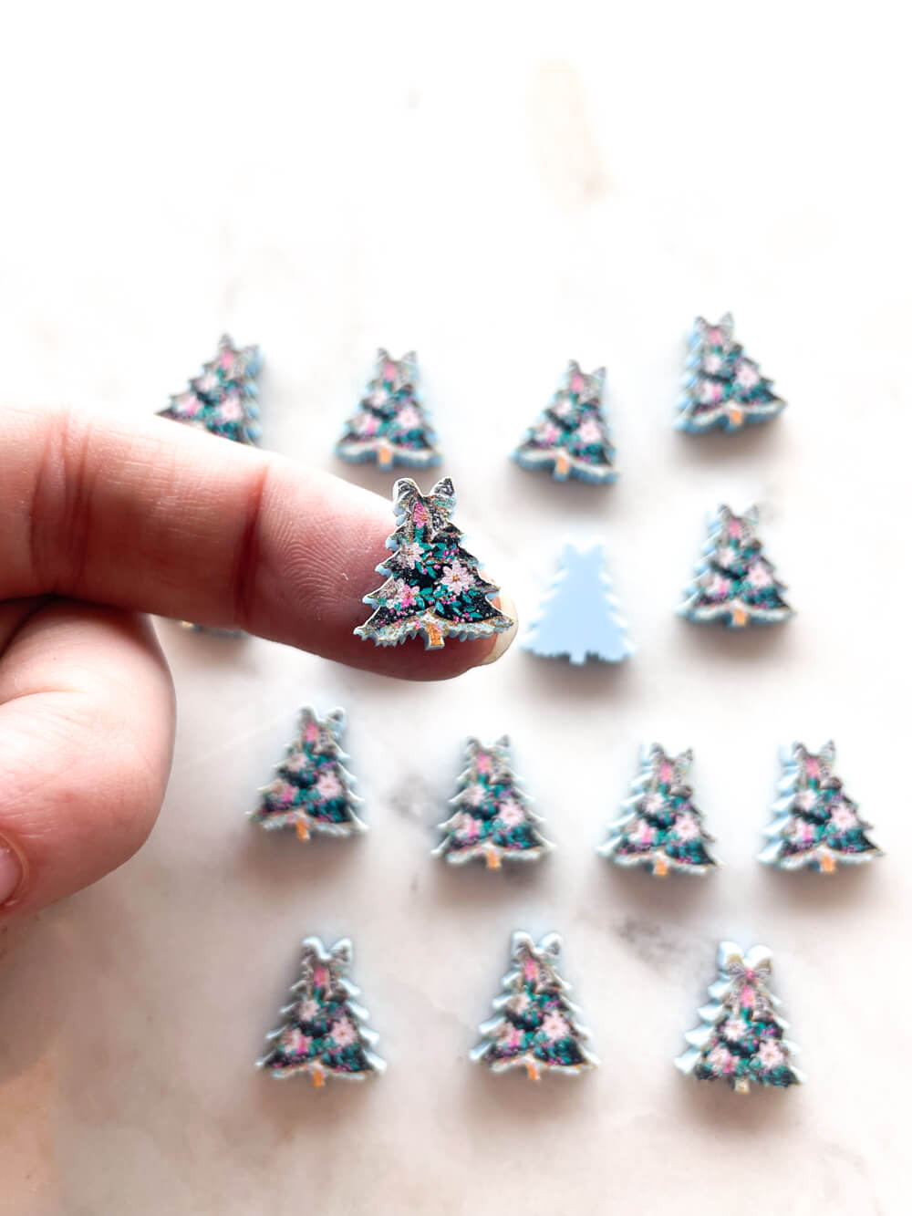 Studs - Brushstroke Christmas Tree 8 on Pastel Blue Acrylic