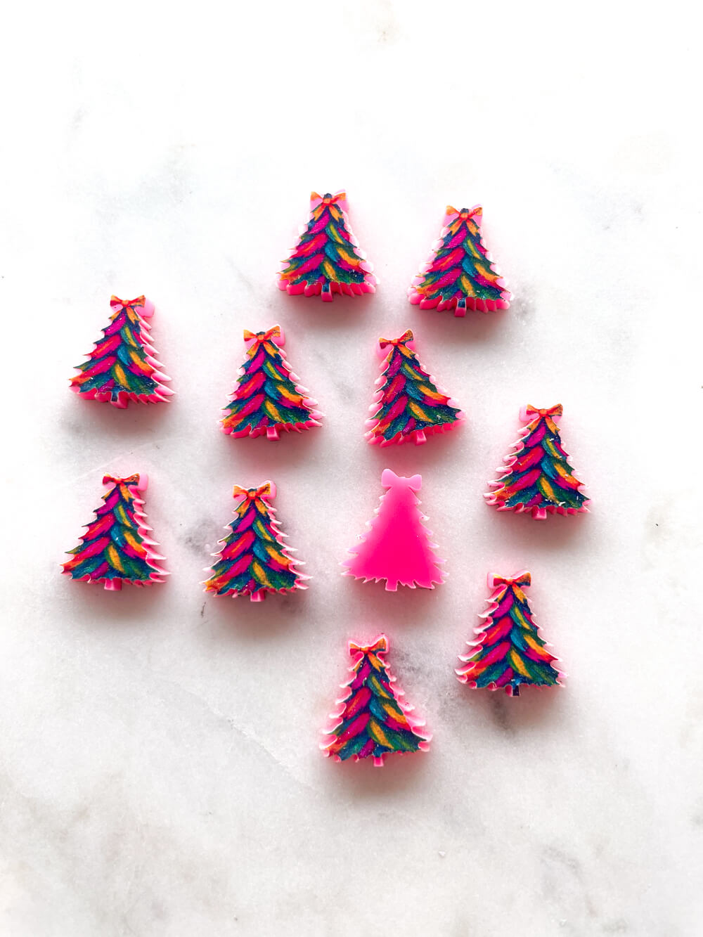 Studs - Brushstroke Christmas Tree 12 on Bright Pink Acrylic