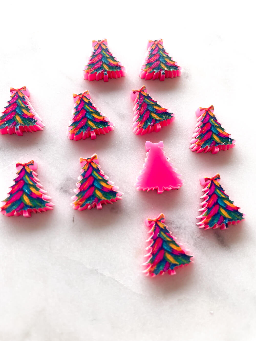 Studs - Brushstroke Christmas Tree 12 on Bright Pink Acrylic