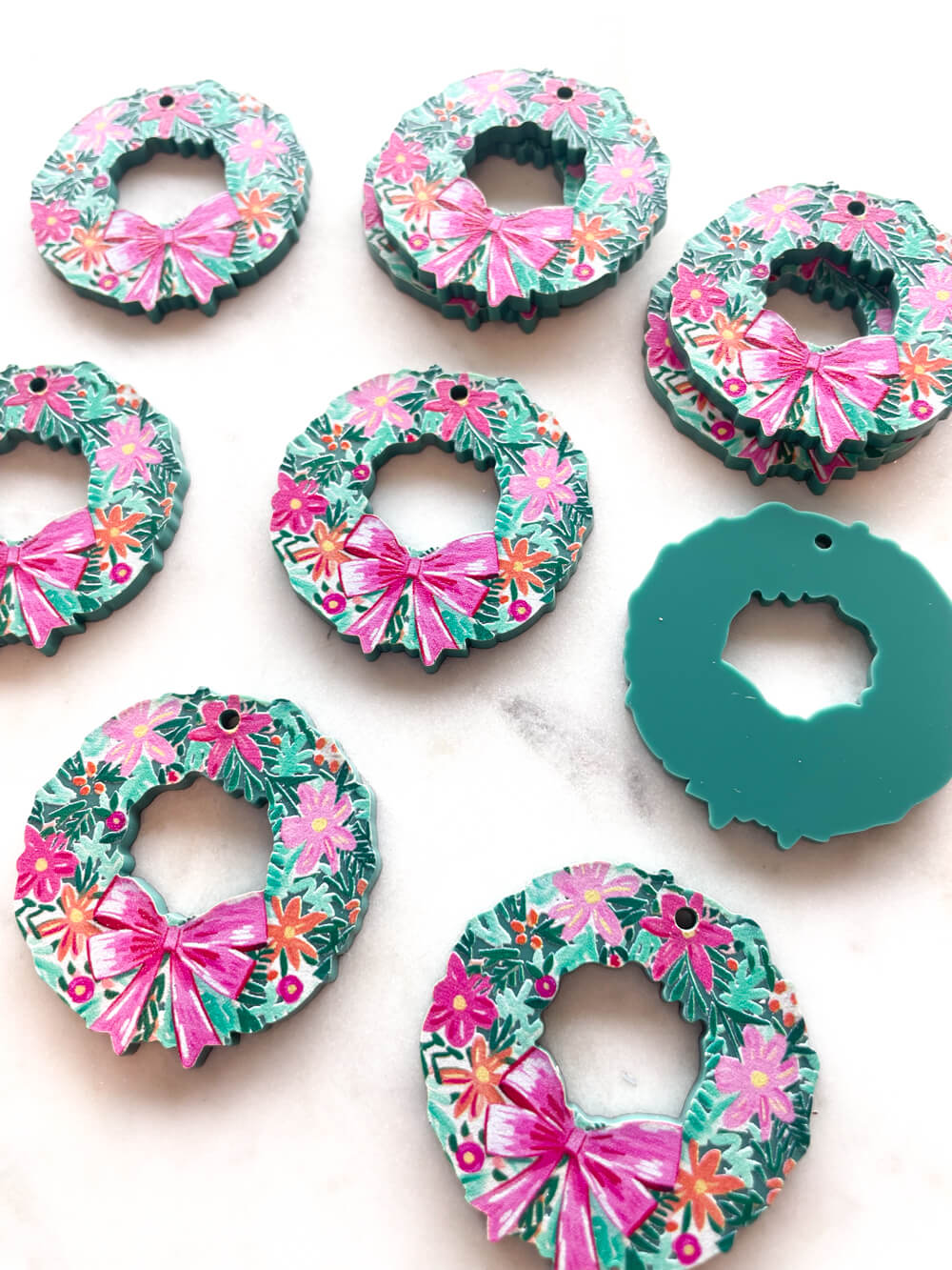 Large - Flower Wreath on Forest Green Acrylic