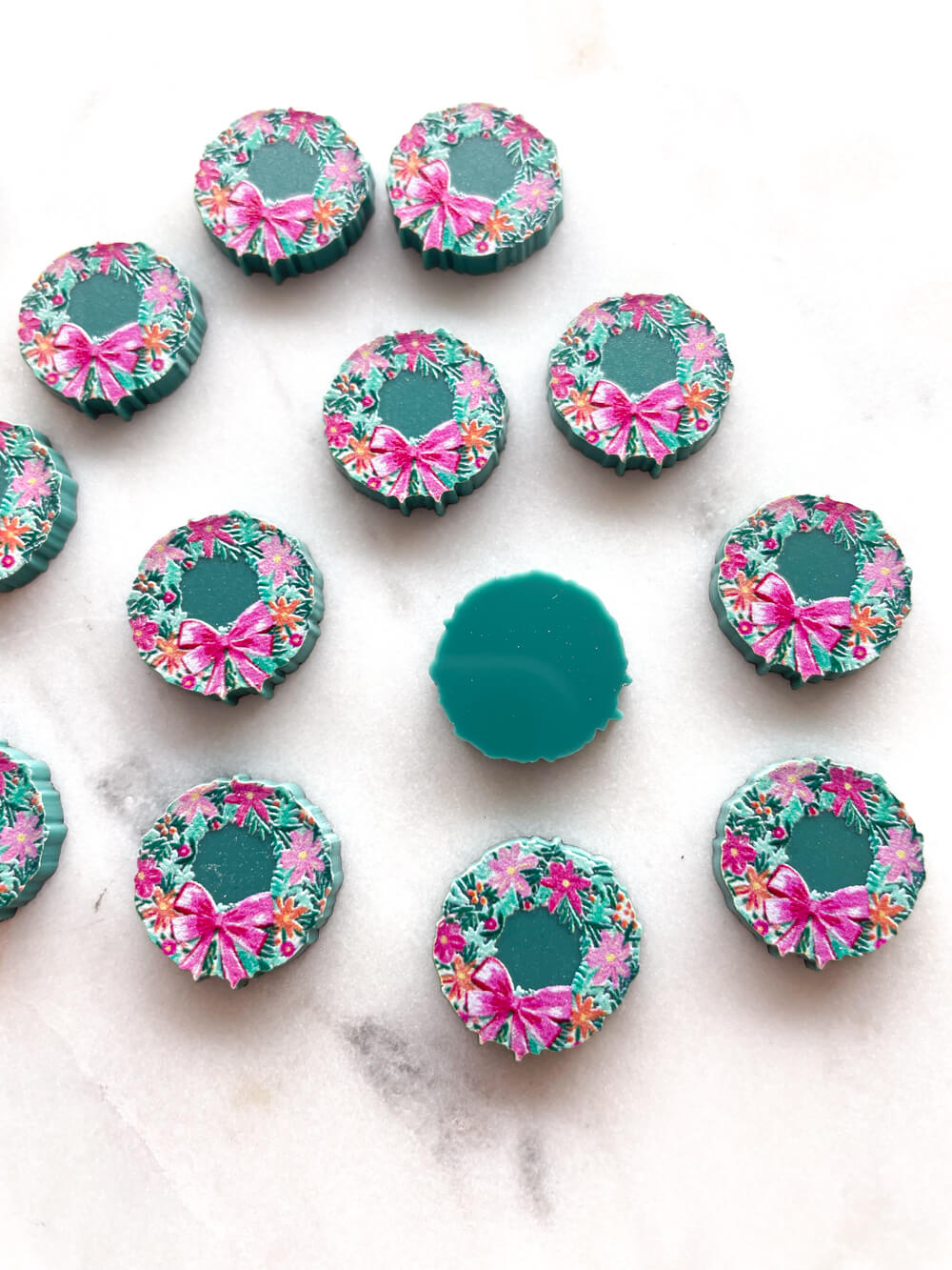 Studs - Floral Wreath on Forest Green Acrylic