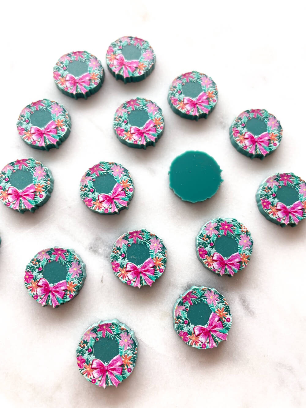 Studs - Floral Wreath on Forest Green Acrylic