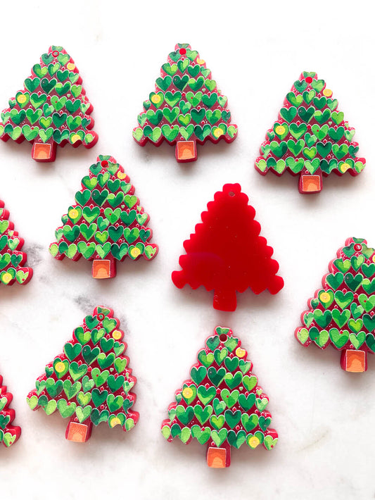Large - Love heart Christmas Tree on Red Acrylic