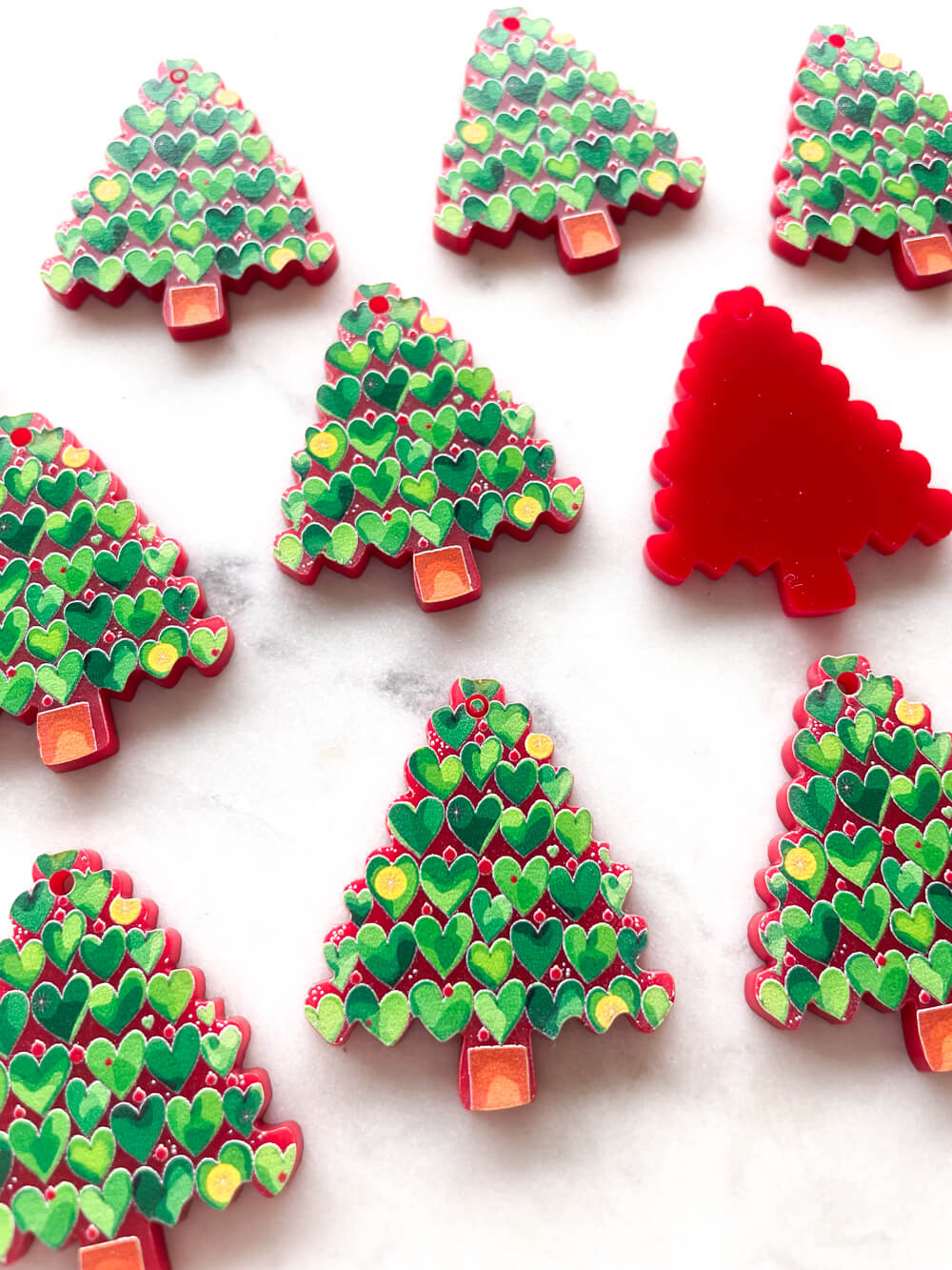 Large - Love heart Christmas Tree on Red Acrylic