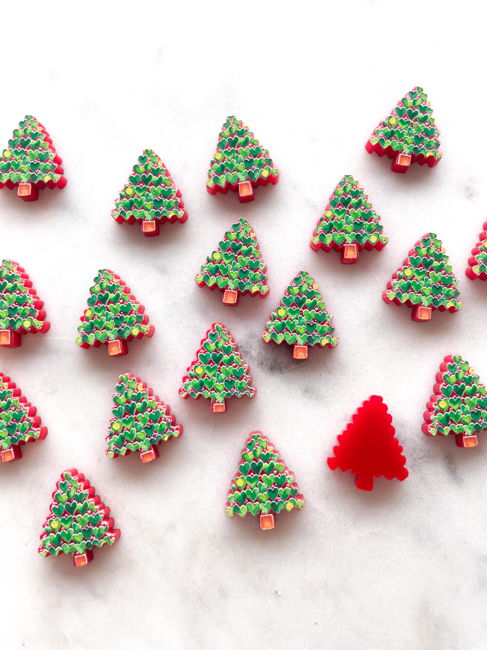 Studs - Love heart Christmas Tree on Red