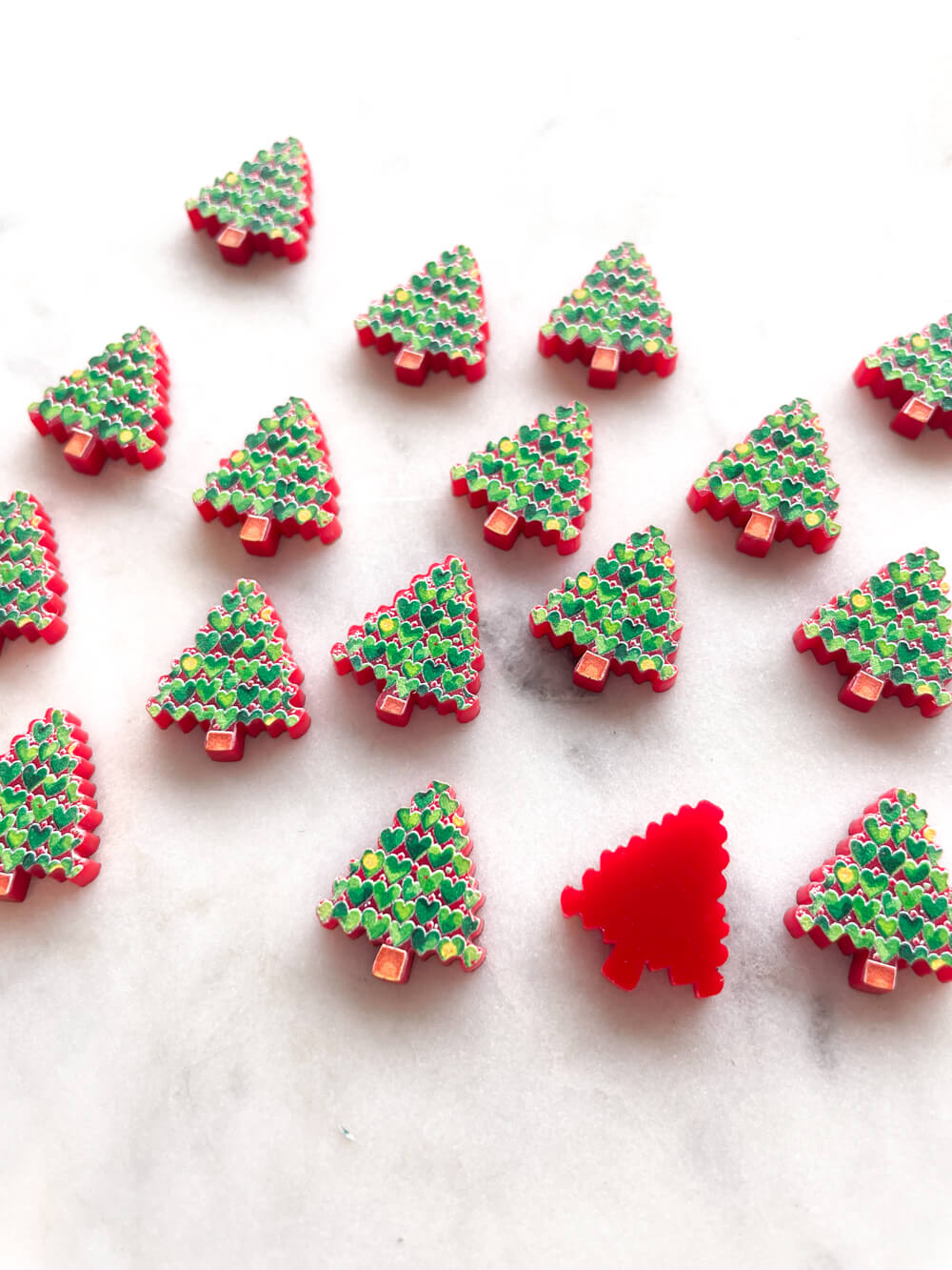 Studs - Love heart Christmas Tree on Red