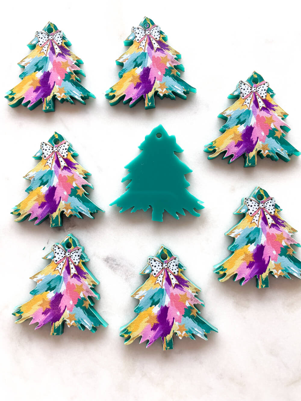 Large - Watercolour Christmas Tree on Deep Green Acrylic