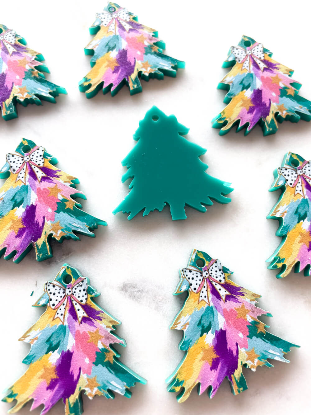 Large - Watercolour Christmas Tree on Deep Green Acrylic