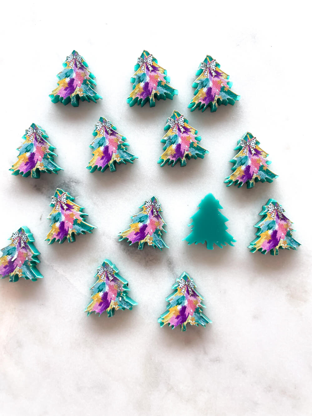 Studs - Watercolour Christmas Tree on Deep Green Acrylic