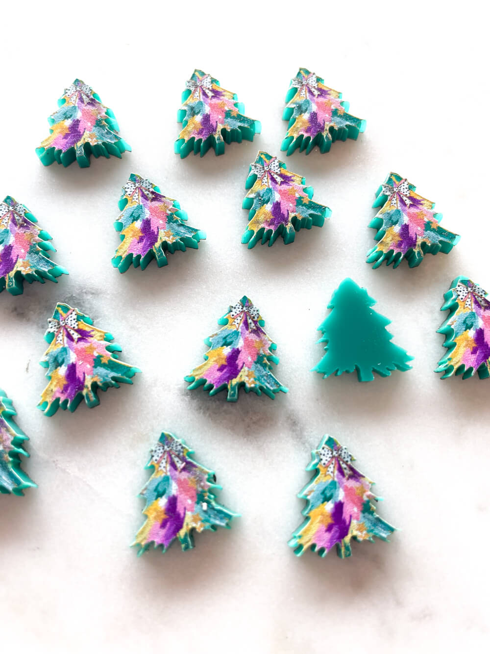 Studs - Watercolour Christmas Tree on Deep Green Acrylic