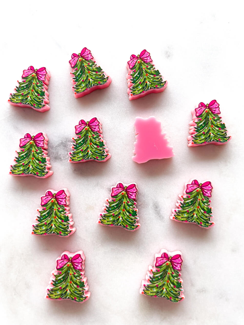 Studs - Brushstroke Christmas Tree 7 on Pink Acrylic