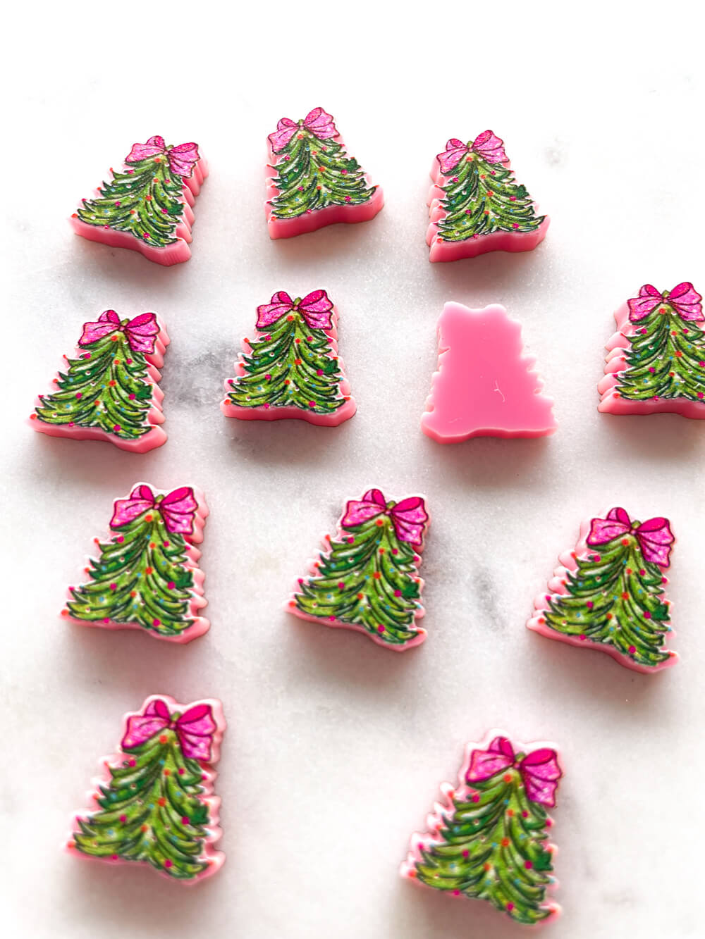 Studs - Brushstroke Christmas Tree 7 on Pink Acrylic