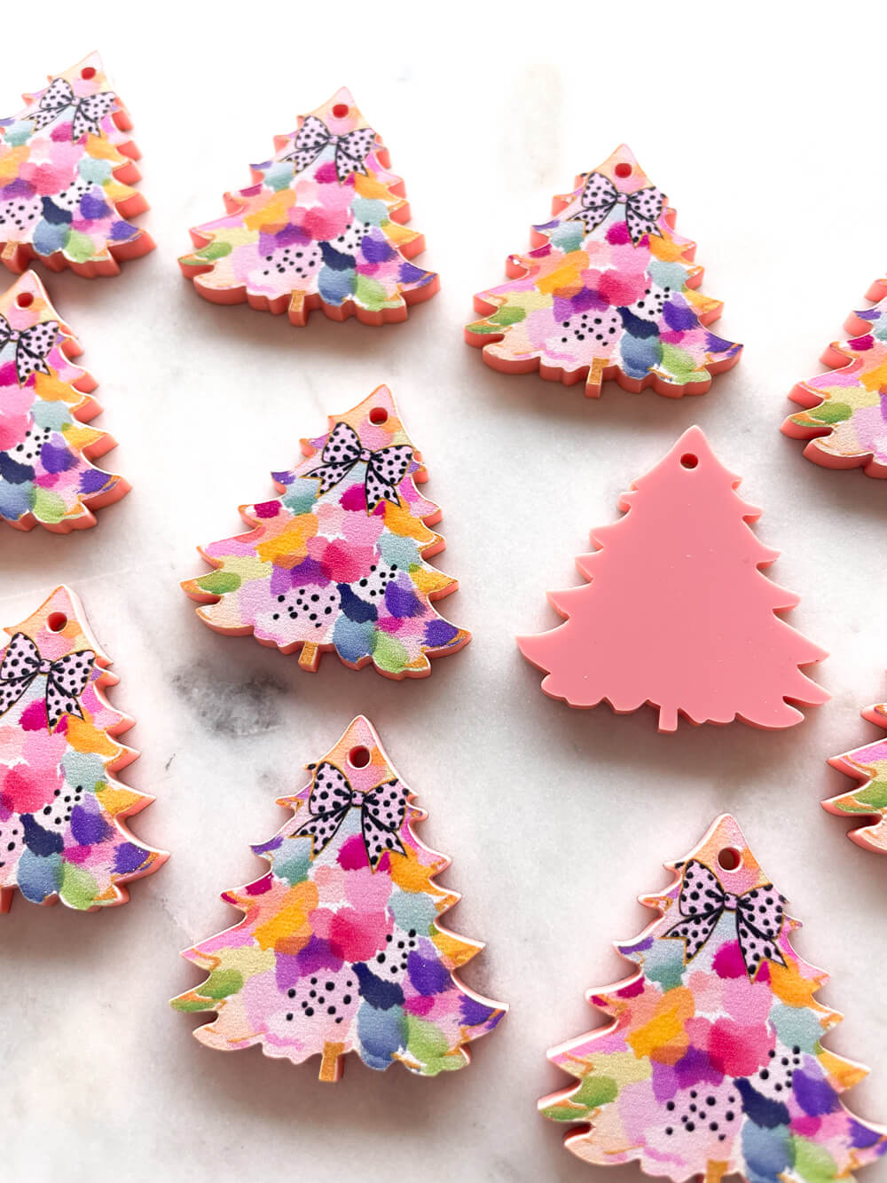 Large - Watercolour Christmas Tree 5 on Peach Acrylic