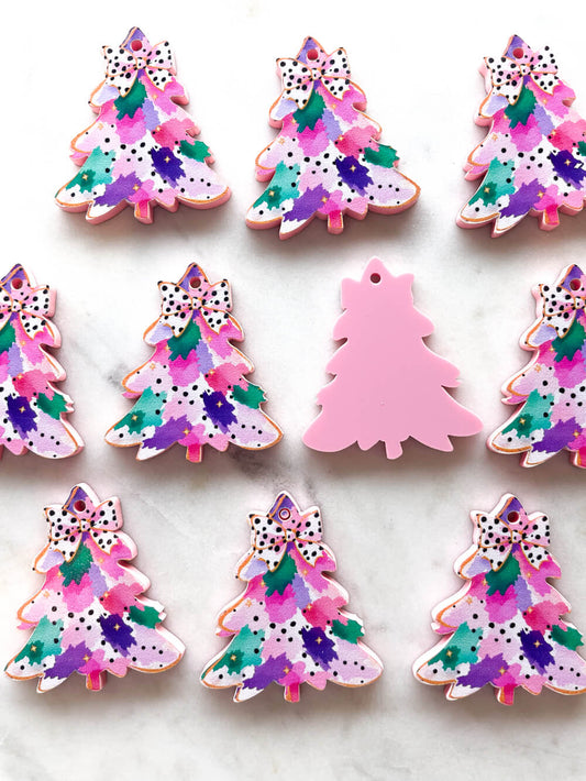 Large - Watercolour Christmas Tree 6 on Baby Pink Acrylic