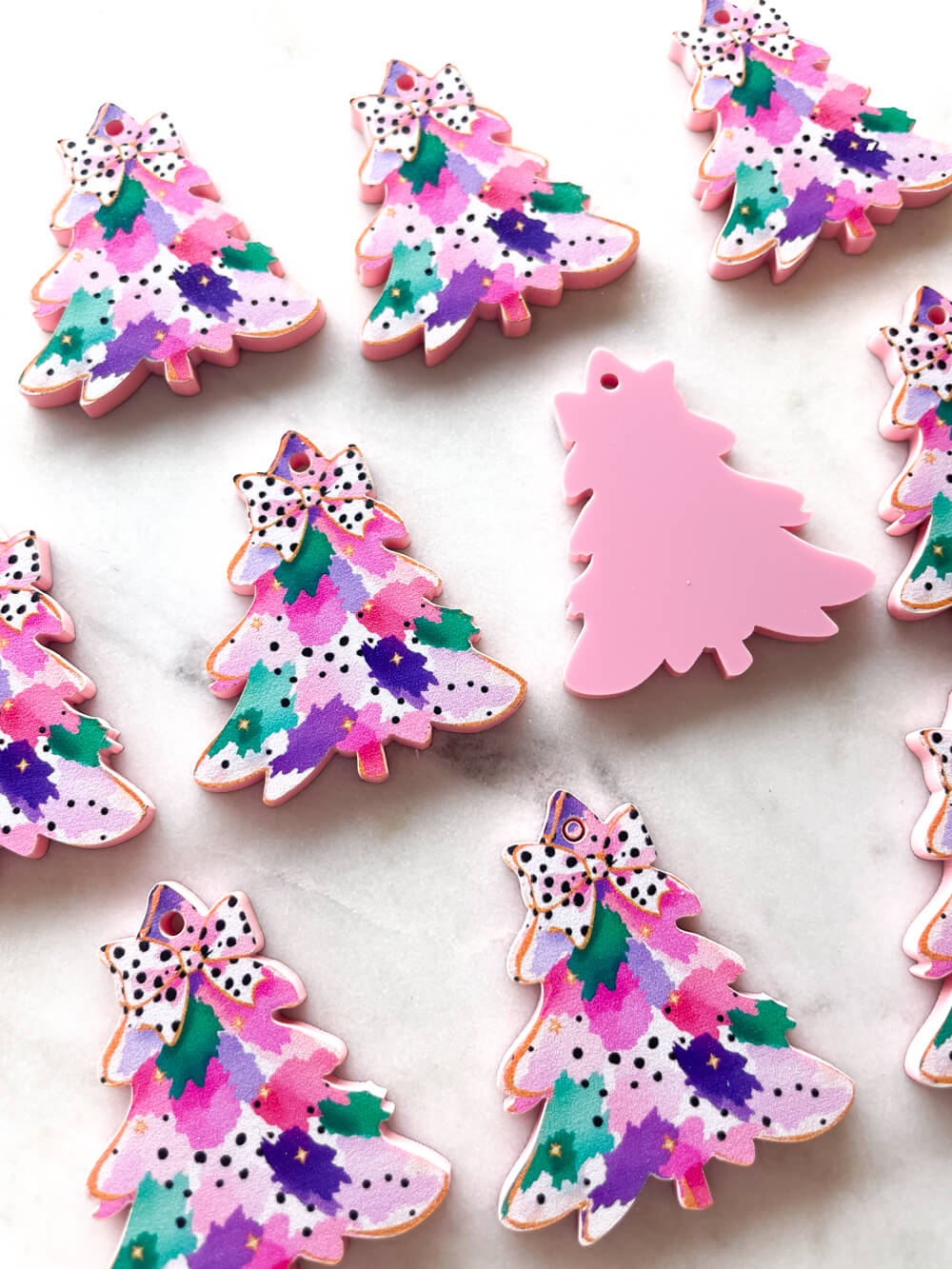 Large - Watercolour Christmas Tree 6 on Baby Pink Acrylic