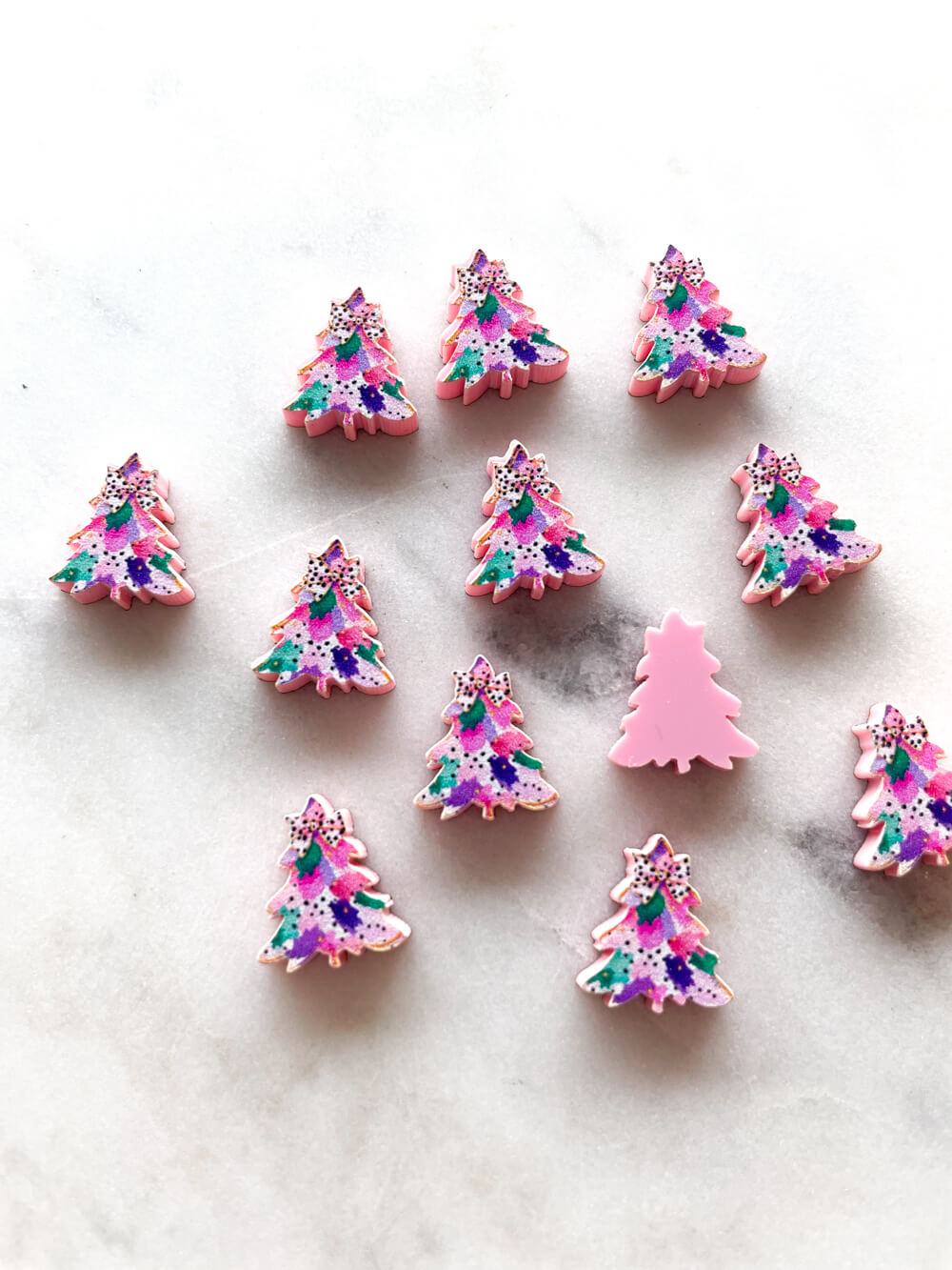 Studs - Watercolour Christmas Tree 6 on Baby Pink Acrylic