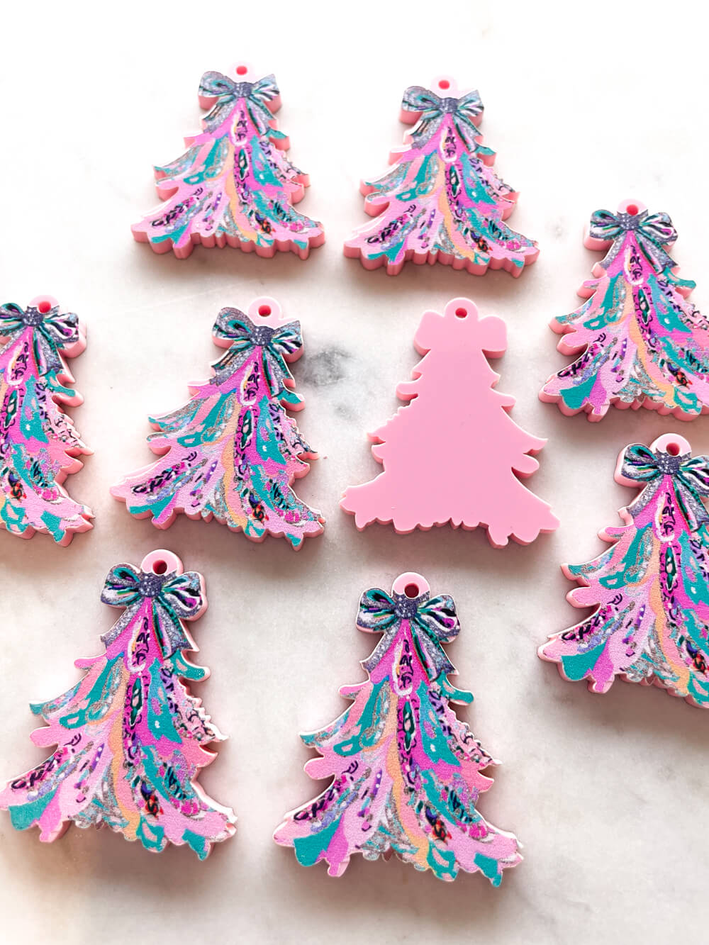 Large - Brushtroke Christmas Tree 11 on Baby Pink Acrylic