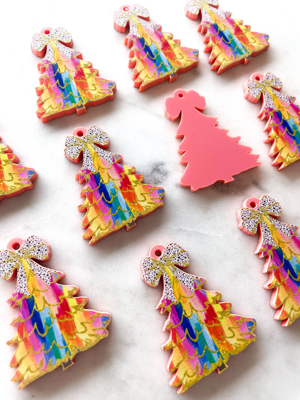 Large - Brushtroke Christmas Tree 13 on Peach Acrylic