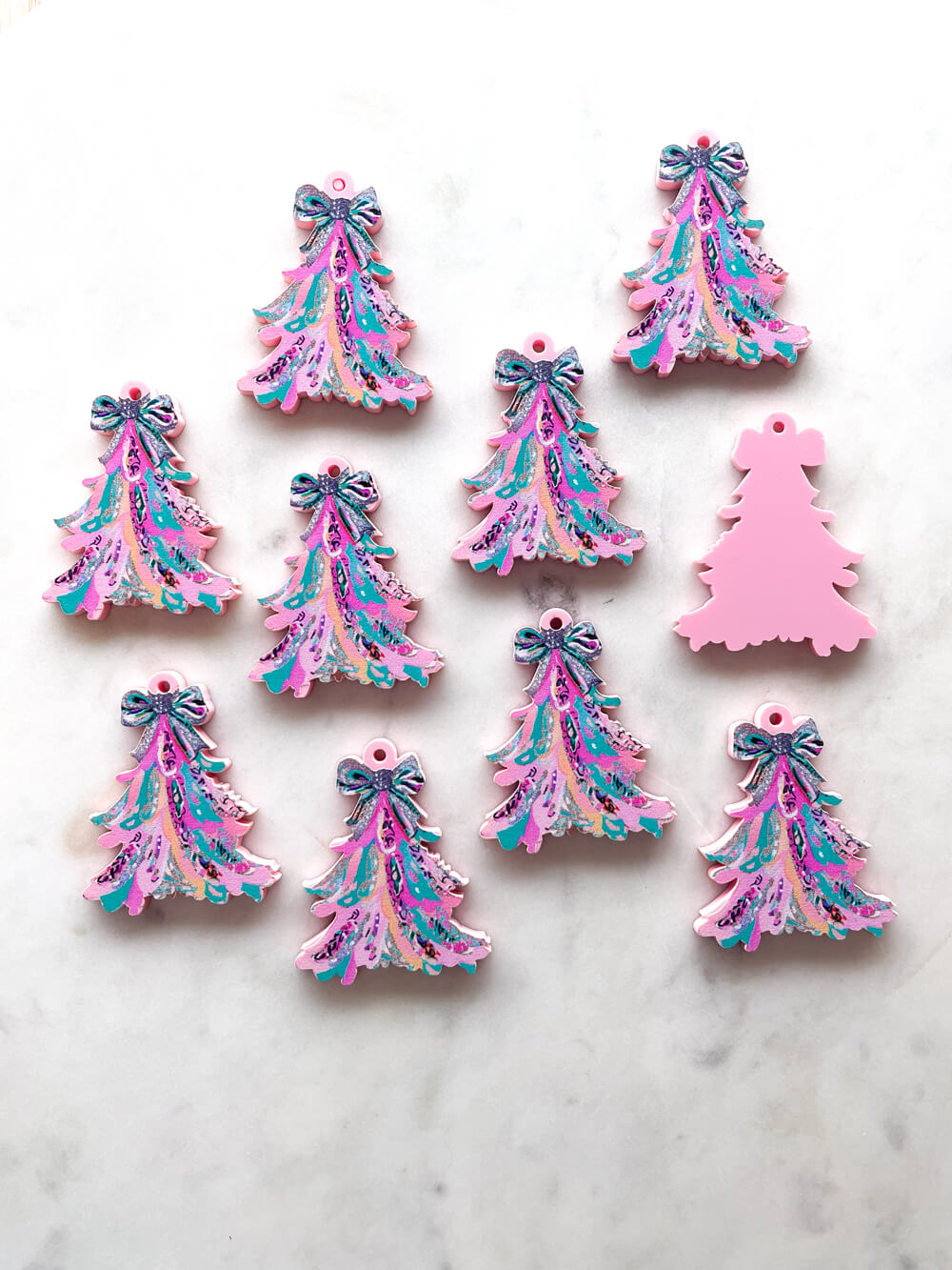 Large - Brushtroke Christmas Tree 11 on Baby Pink Acrylic