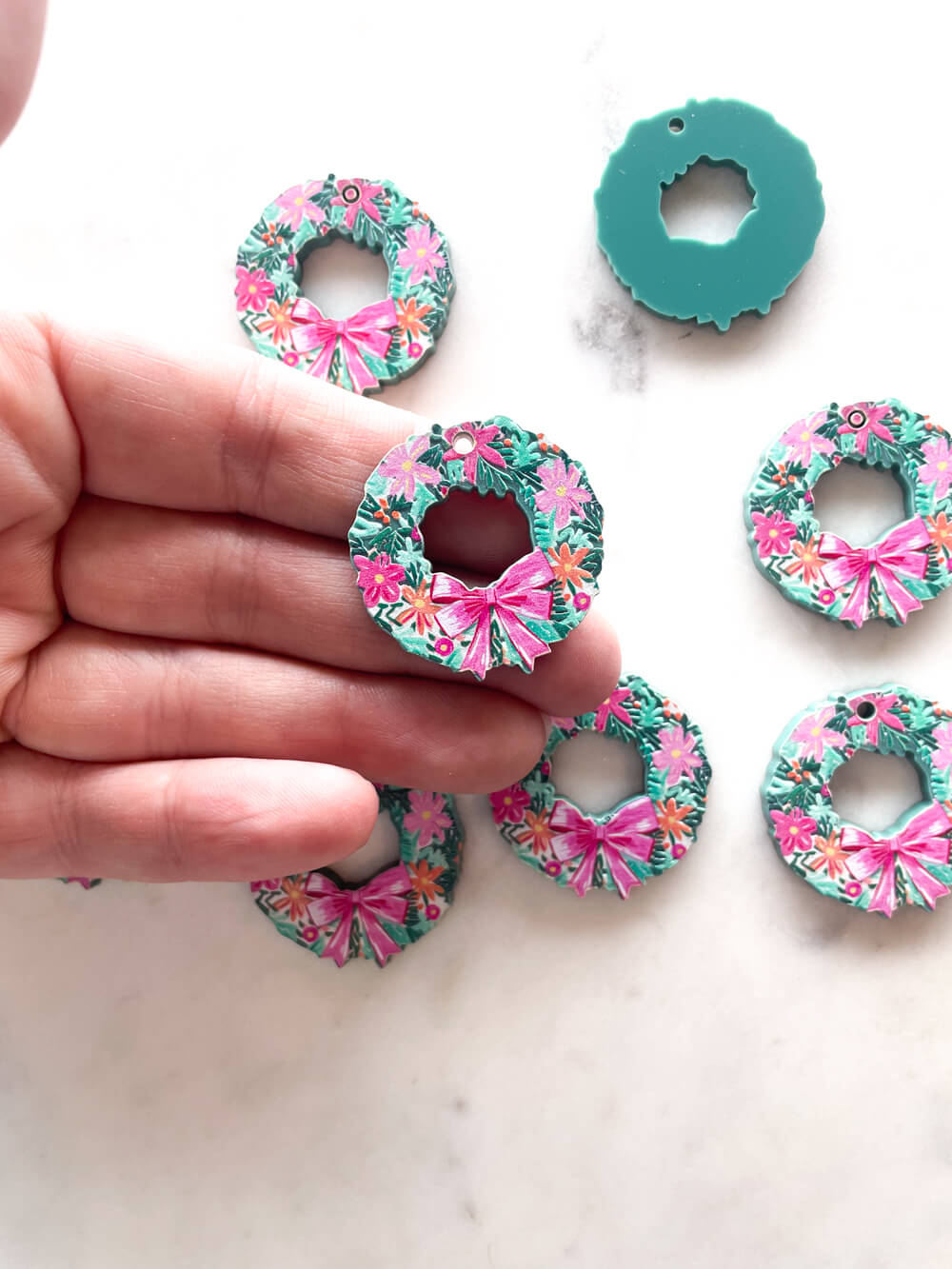 Medium - Flower Wreath on Forest Green Acrylic