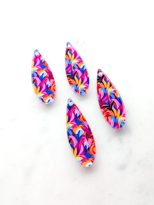 Clear Acrylic - 4cm Skinny Teardrop - 1 Hole -  Summer - 22