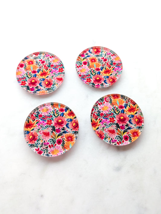 Clear Acrylic - 4cm Circle - 1 Hole - Bold Floral - 43