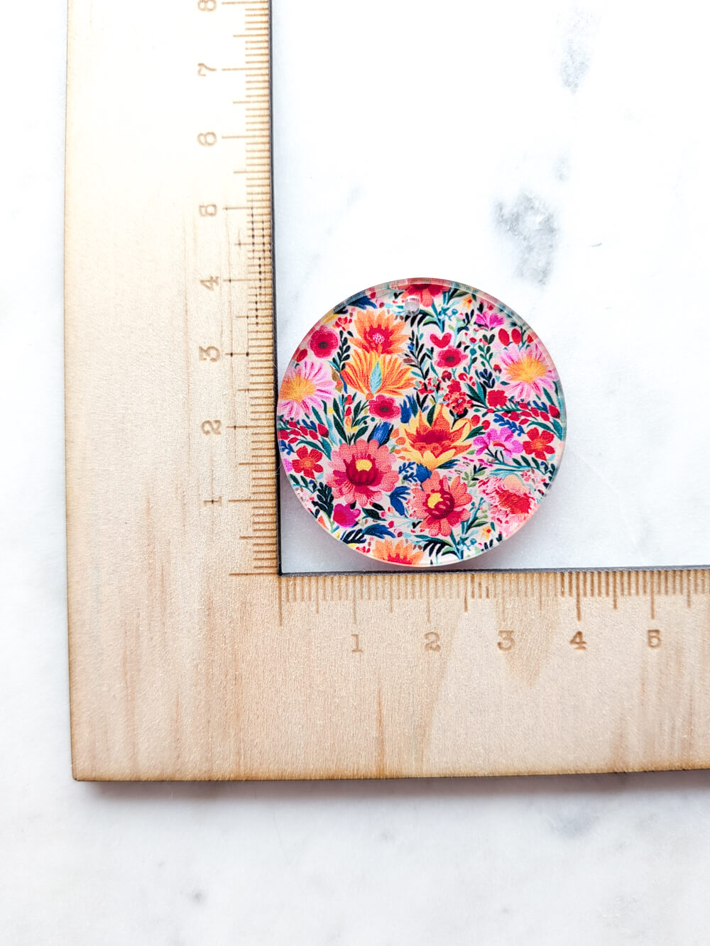 Clear Acrylic - 4cm Circle - 1 Hole - Bold Floral - 43