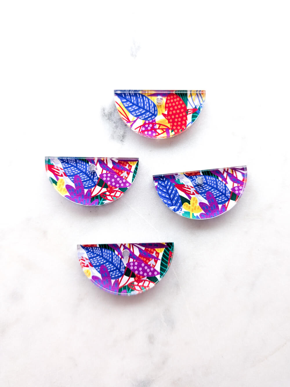 Clear Acrylic - 3cm Semi Circle - 1 Hole - Abstract Floral - 68