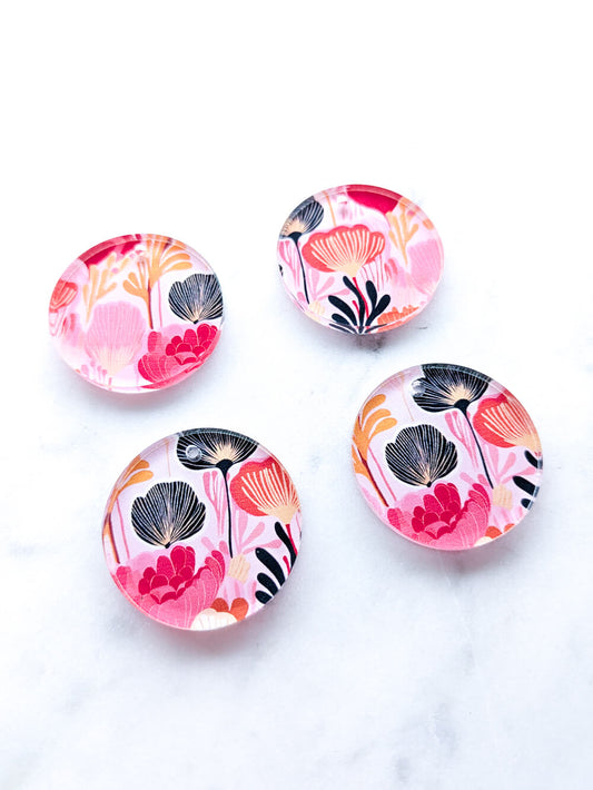 Clear Acrylic - 3cm Irregular Circle - 1 Hole - Abstract Floral - 27