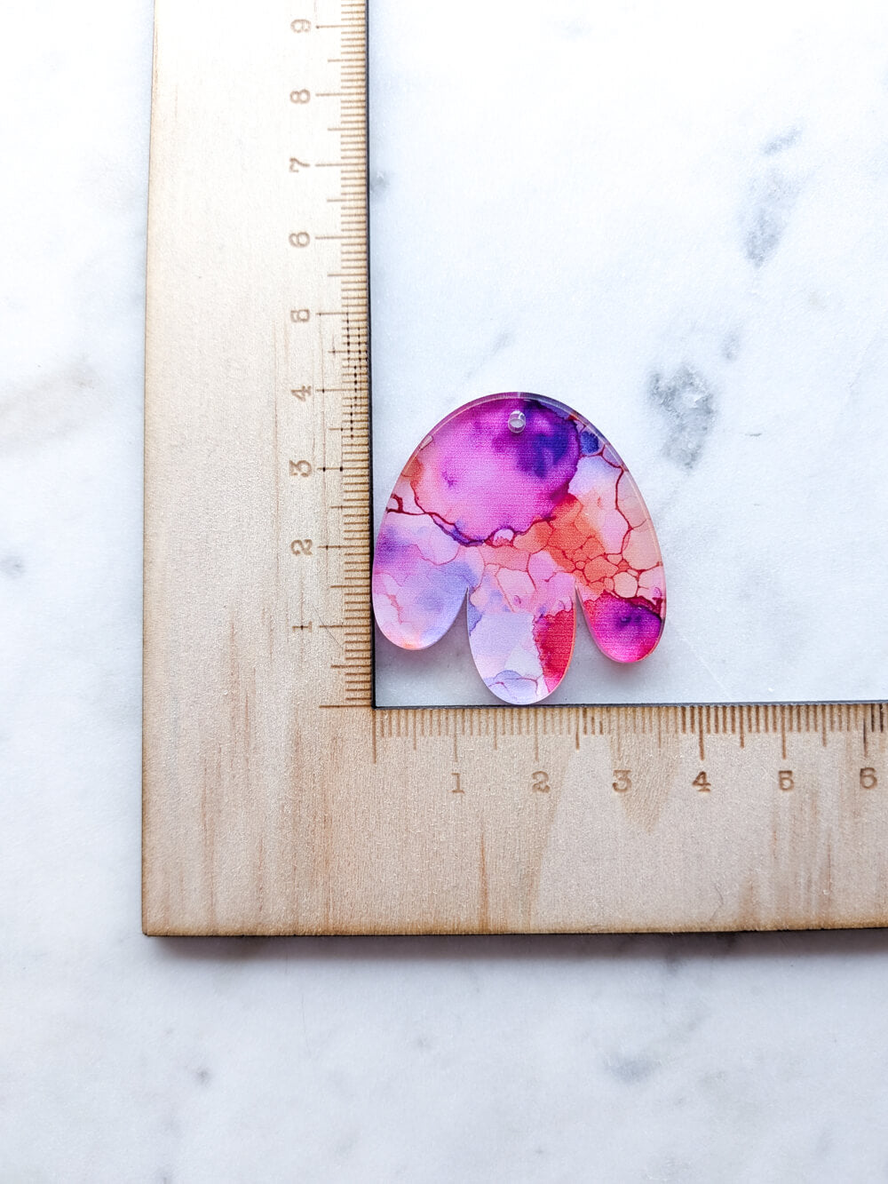 Clear Acrylic - 4cm Boho Flower - 1 Hole - Alcohol Ink- 14