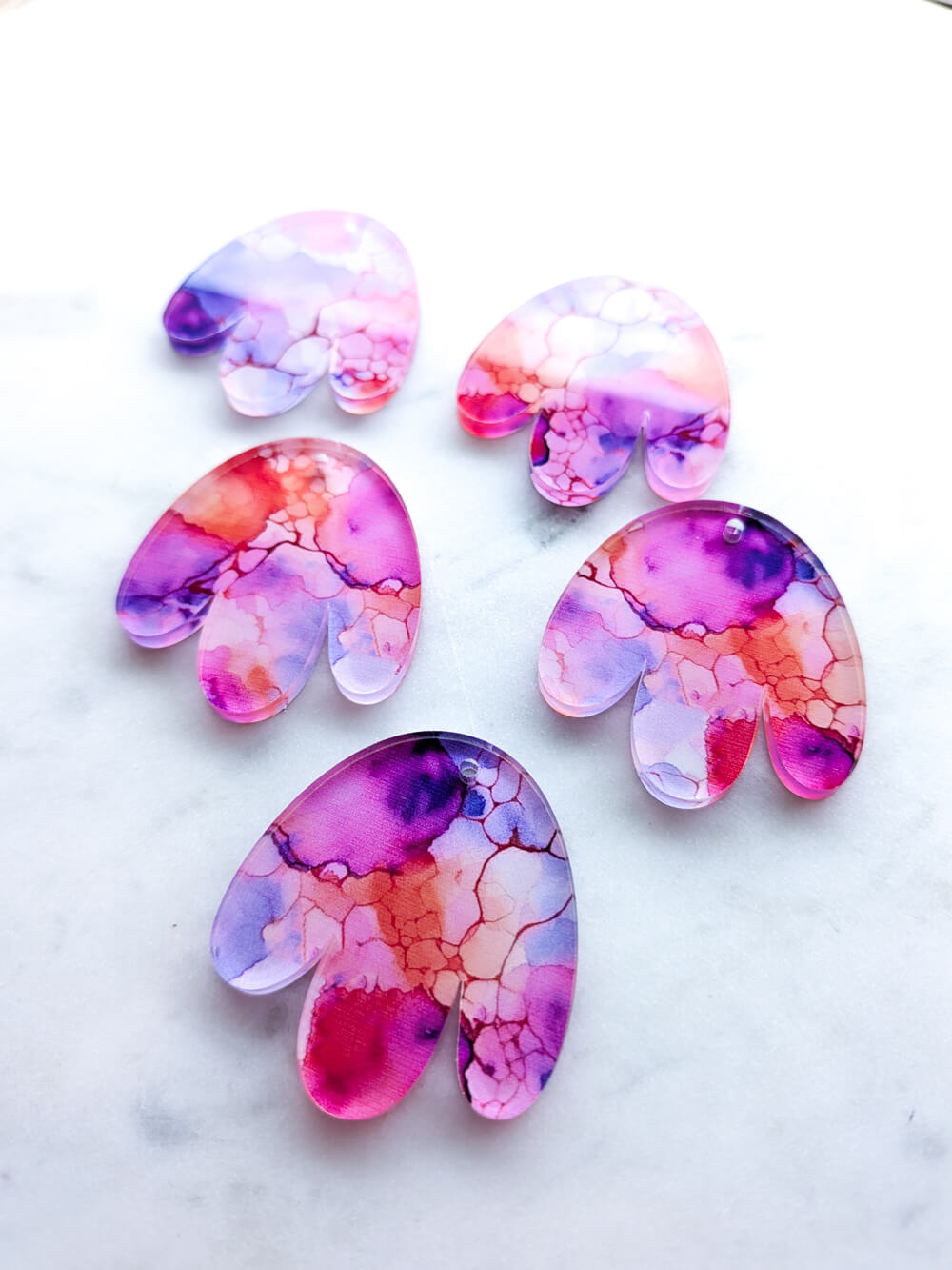 Clear Acrylic - 4cm Boho Flower - 1 Hole - Alcohol Ink- 14
