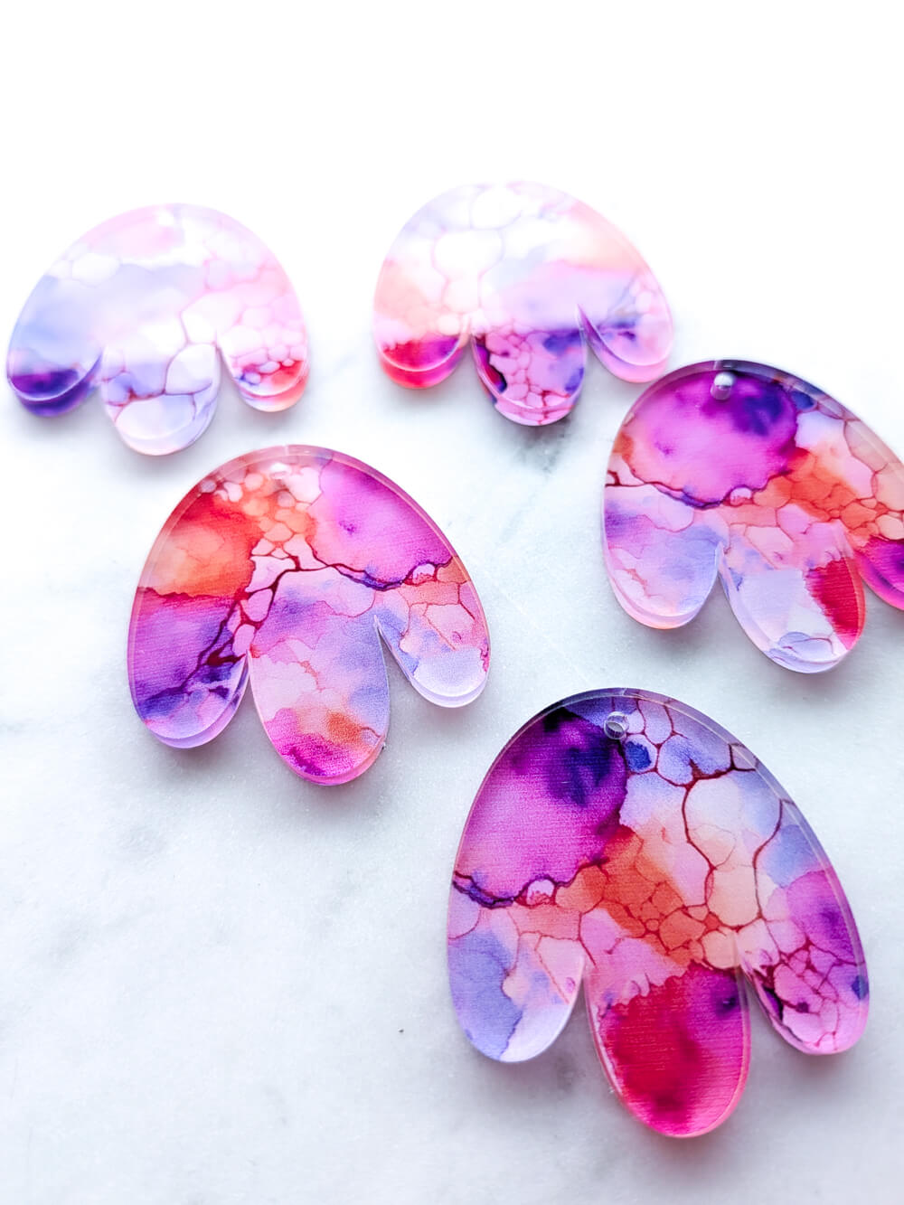 Clear Acrylic - 4cm Boho Flower - 1 Hole - Alcohol Ink- 14
