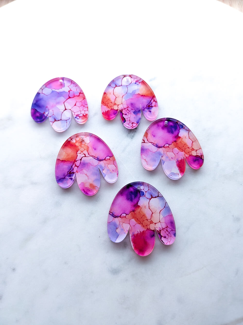 Clear Acrylic - 4cm Boho Flower - 1 Hole - Alcohol Ink- 14