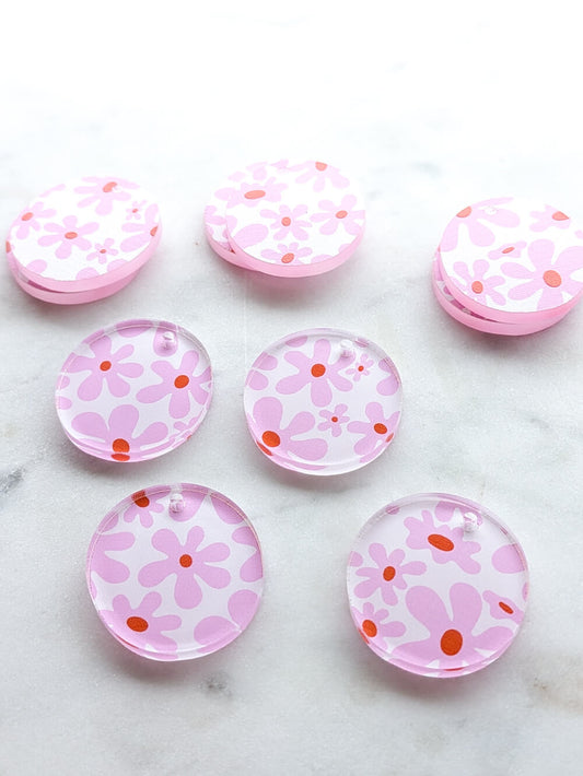 Clear Acrylic - 3cm Irregular Circle - 1 Hole - Abstract Floral - 62