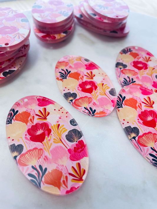 Clear Acrylic - Large Oval - Abstract Floral - 27