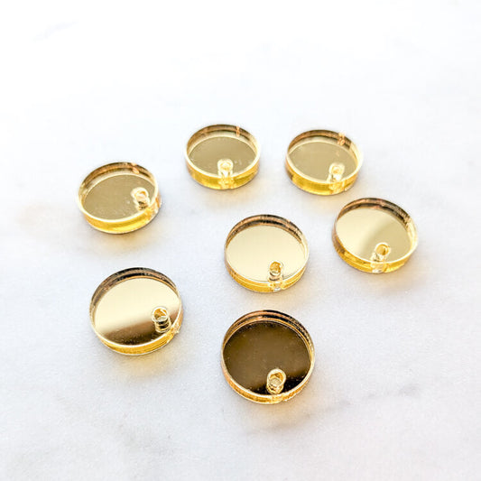 12.5mm or 15mm Gold Mirror Circle Toppers/Studs/Studs- Various Pack Sizes