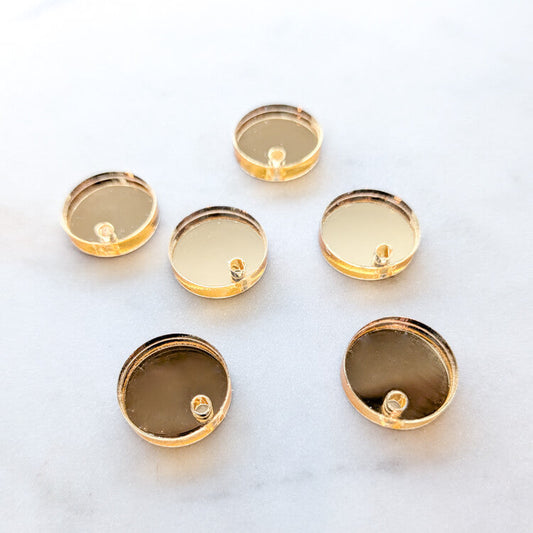 12.5mm or 15mm Antique Gold Mirror Circle Toppers/Studs- Various Pack Sizes