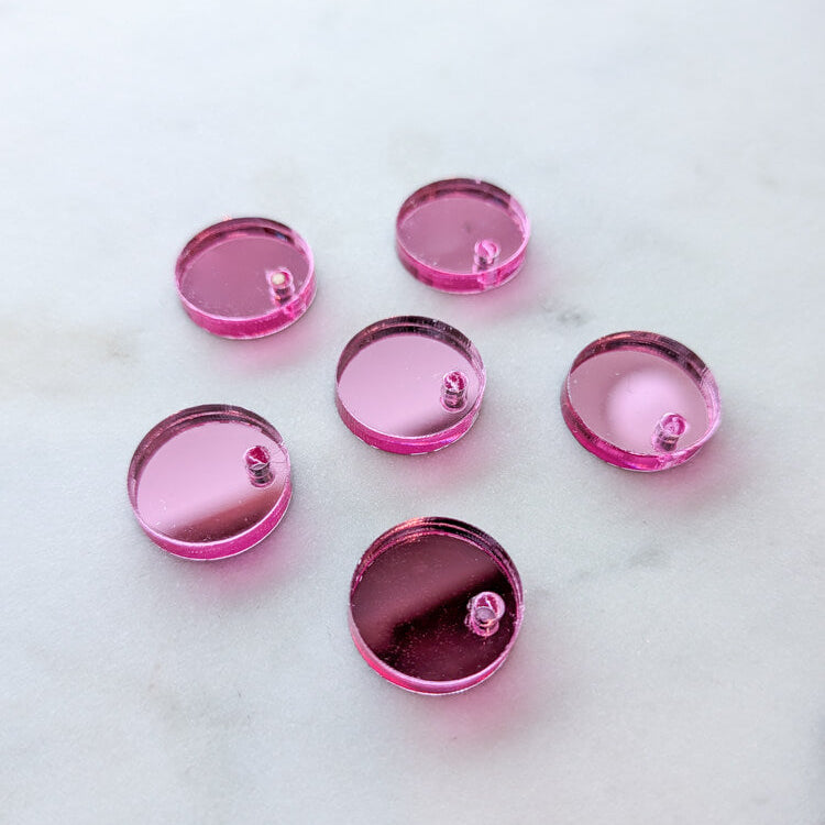12.5mm or 15mm Bright Pink Mirror Circle Toppers/Studs- Various Pack Sizes (Copy)