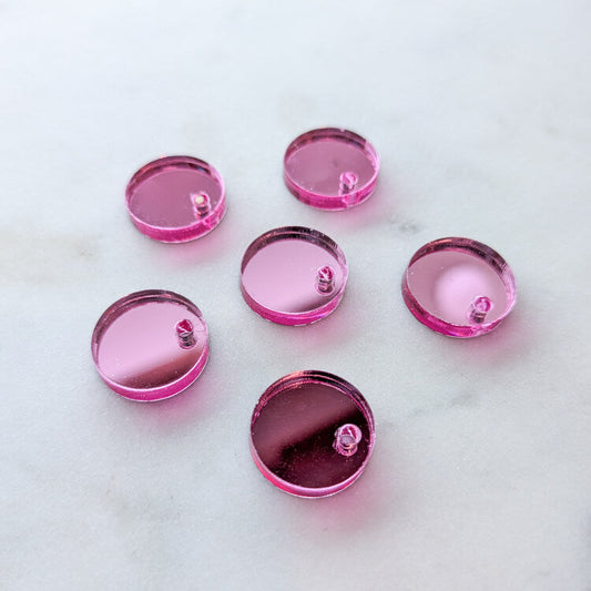 12.5mm or 15mm Bright Pink Mirror Circle Toppers/Studs- Various Pack Sizes (Copy)