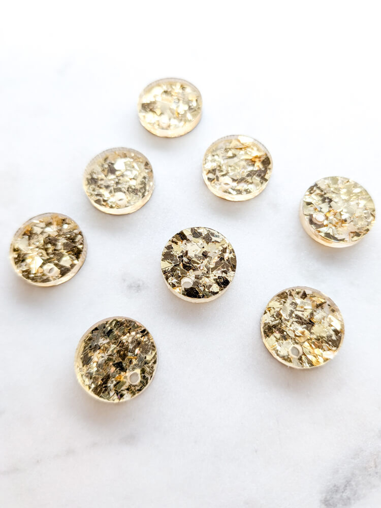 12.5mm or 15mm Crystal Gold Glitter Toppers/Studs- Various Pack Sizes