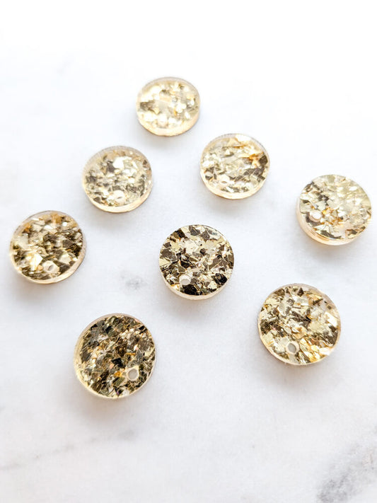 12.5mm or 15mm Crystal Gold Glitter Toppers/Studs- Various Pack Sizes