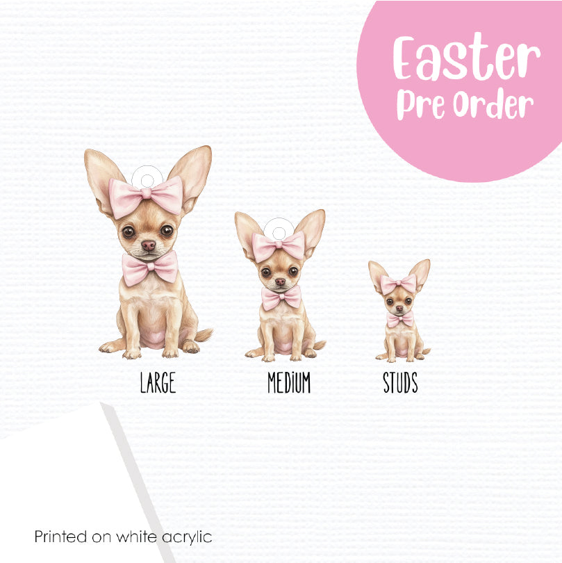 Easter Puppy Chihuahua printed on White Acrylic
