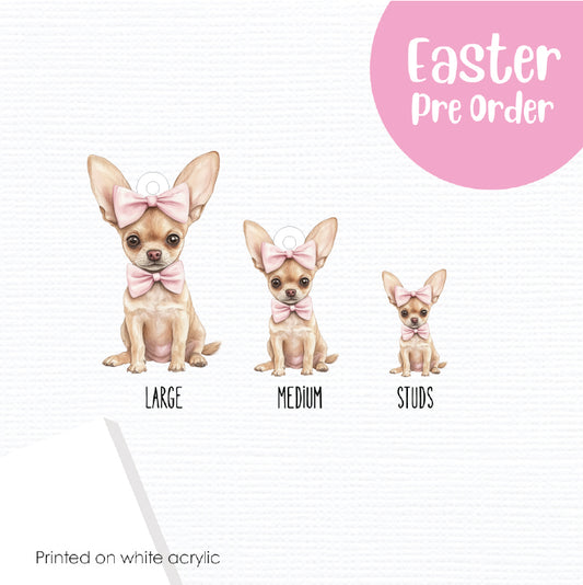 Easter Puppy Chihuahua printed on White Acrylic