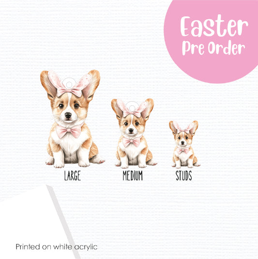 Easter Puppy Corgi printed on White Acrylic