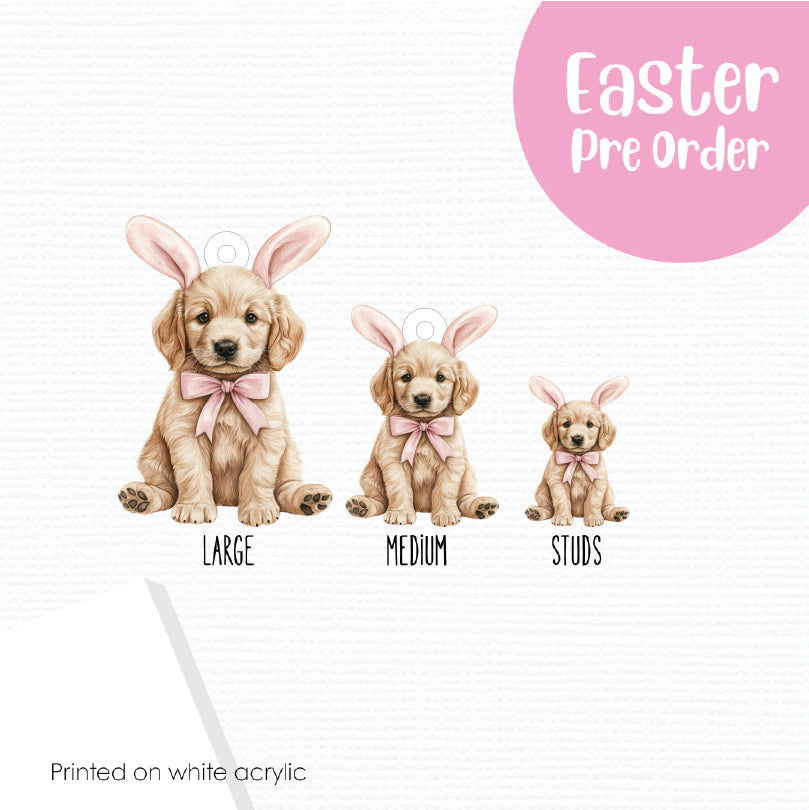 Easter Puppy Golden Retriever printed on White Acrylic