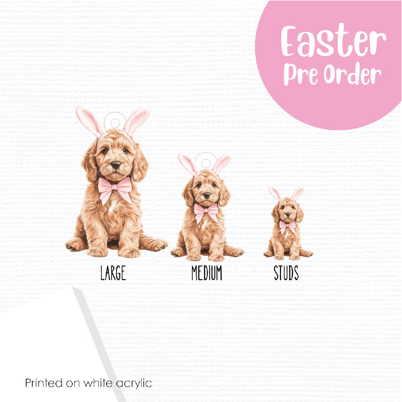 Easter Puppy Labradoodle printed on White Acrylic