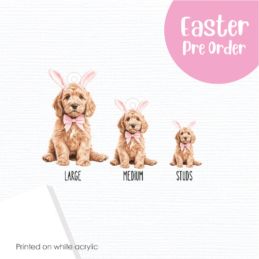 Easter Puppy Labradoodle printed on White Acrylic